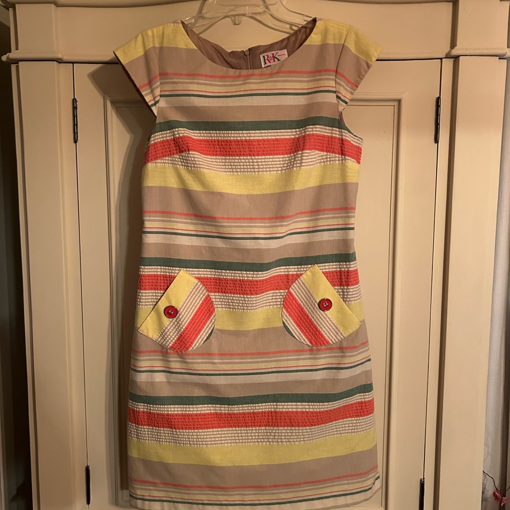 R & K Original Dress, women’s size 6, striped with cap sleeves